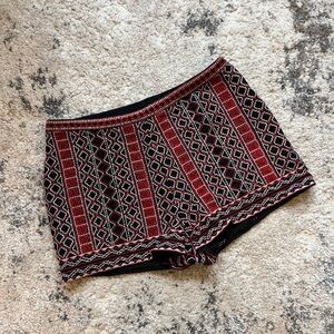 Boho patterned red and black mini shorts